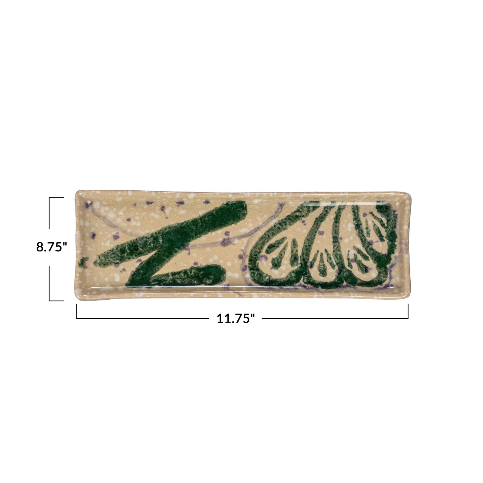 Hello Honey® 11.75" Green & Cream Abstract Design Ceramic Serving Plate